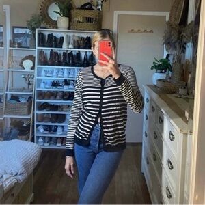H&M Black and beige striped button up sweater cardigan